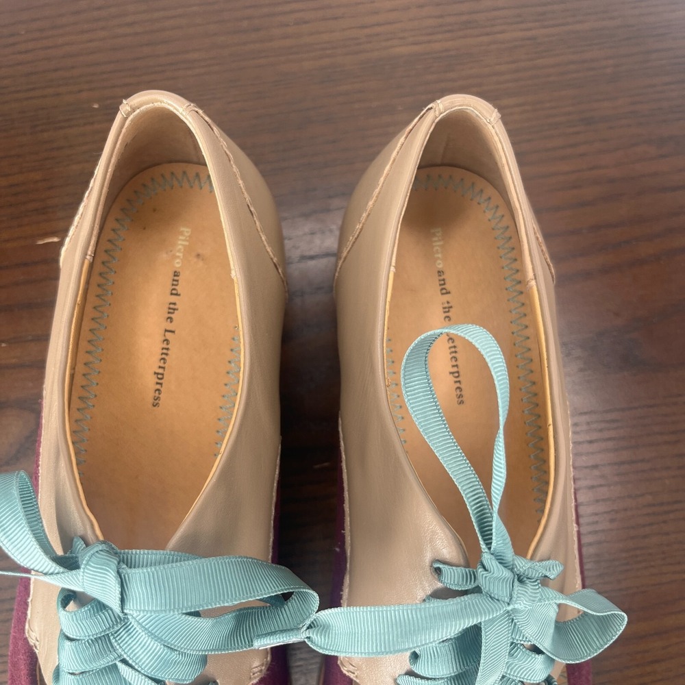 Pilcro And The Letterpress Shoes Women 7M Reddish Purple Suede Mary Jane Lace Up - Picture 16 of 16